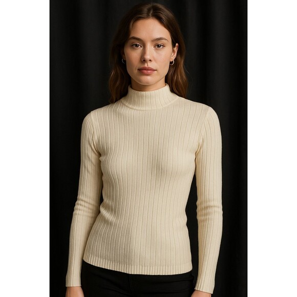 Ribbed Mock Neck Ivory Sweater – Size M – Long Sleeve – NWT (Cyrus New York) - Picture 1 of 7